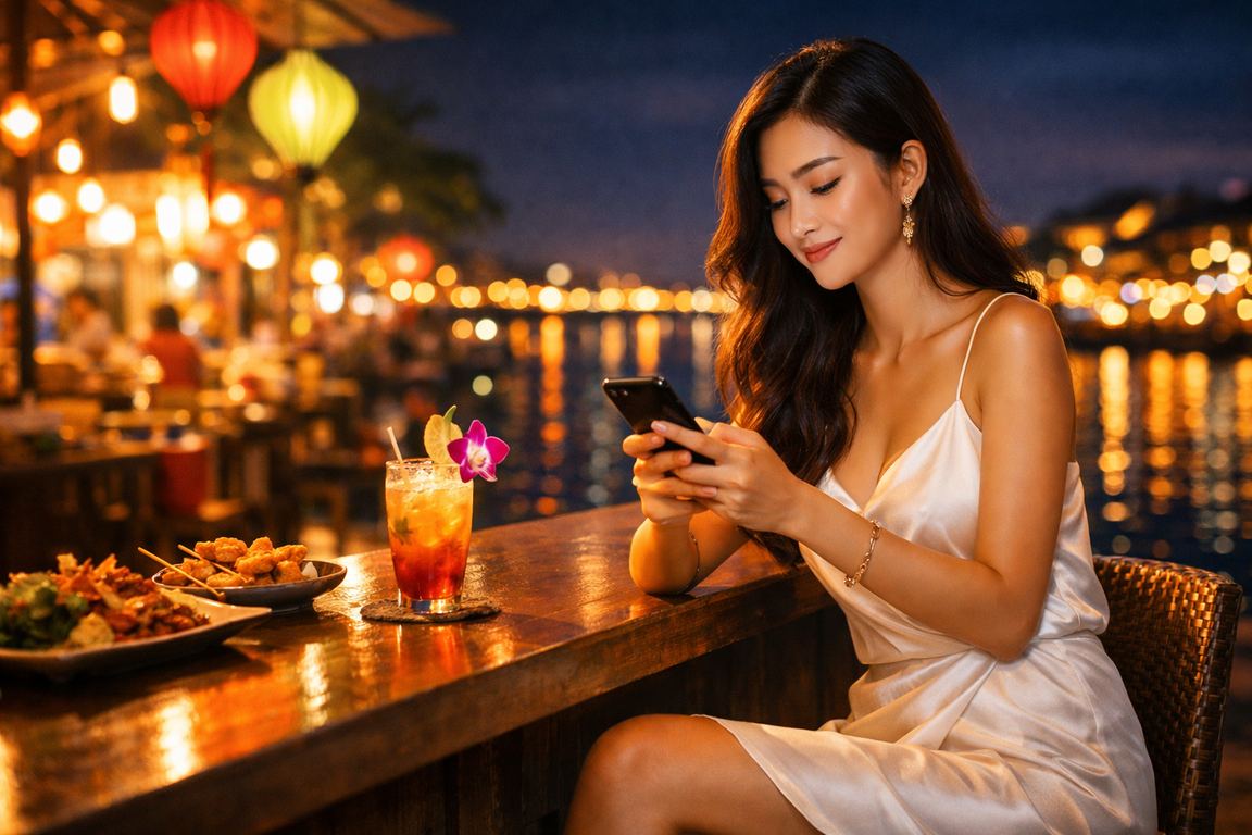 Người dùng tại chợ đêm Mekong trải nghiệm casino trên điện thoại di động