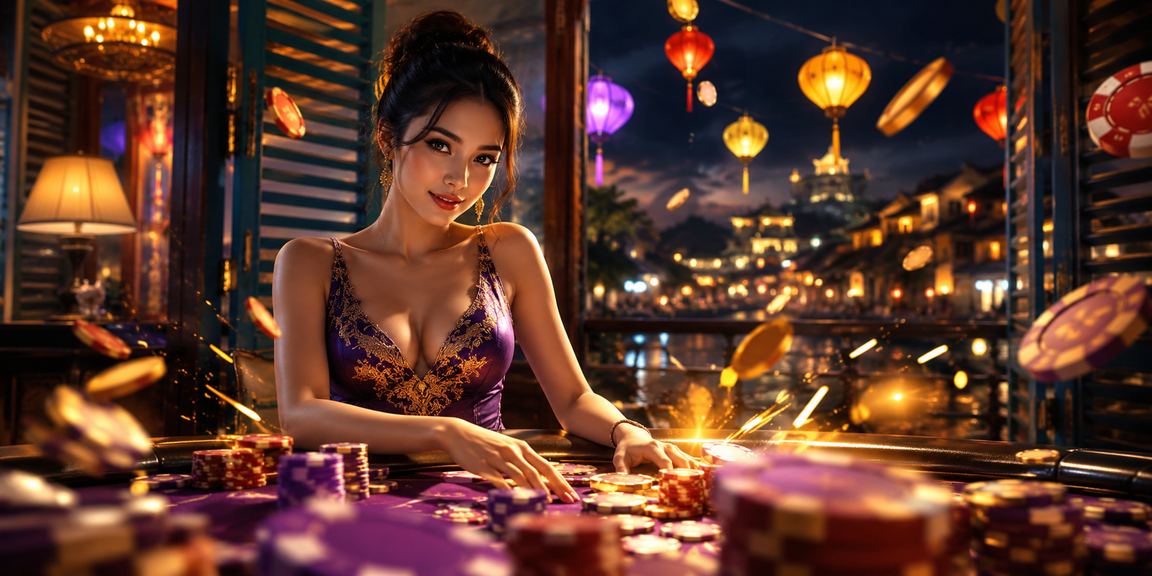 Không khí cá cược casino sôi động tại Việt Nam với đèn neon và bàn chơi trực tiếp